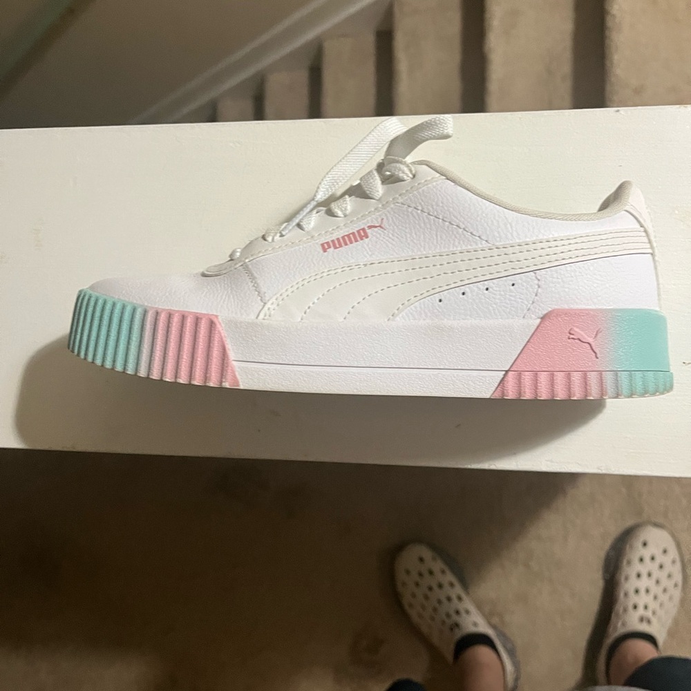 Puma Womens Sneakers with Pink and Green Accents